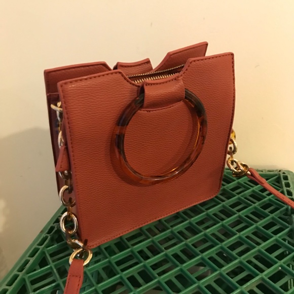 Chloe style vegan leather purse handbag vintage with lucite handles - Picture 5 of 7